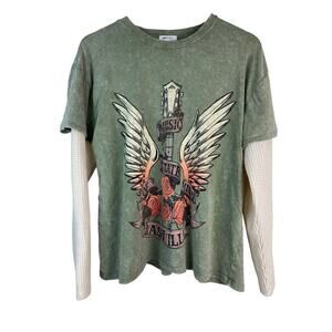 Stitch & Pine Size L Music of State Mind Nashville Green Thermal Sleeve T-Shirt